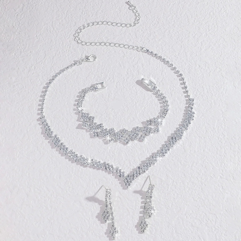 Fashionable silver plated rhinestone folding tassel earrings necklace, wedding jewelry gift, fashionable style