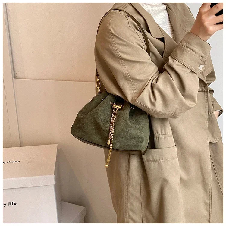Soft Solid Faux Suede Simple Commuting Crossbody Bags 2026 Hot Sale Sewing Sweet Bags for Women Thread String Women's Handbags