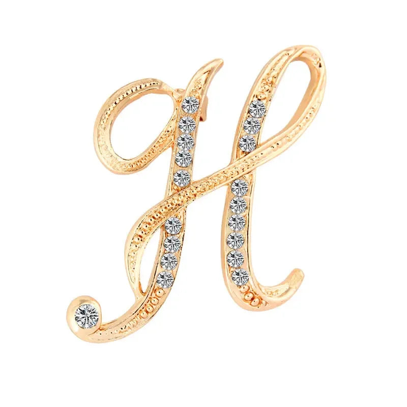 A-Z Letter Brooch Women Rhinestones Gold Crystal Metal Alphabet Pins Jewelry DIY Accessories