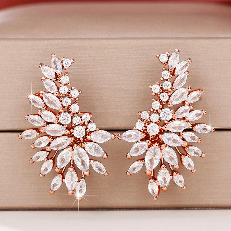 Huitan Sparkling Women's Cubic Zirconia Stud Earrings Gorgeous Female Wedding Party Fashion Ear Piercing Accessories New Jewelry