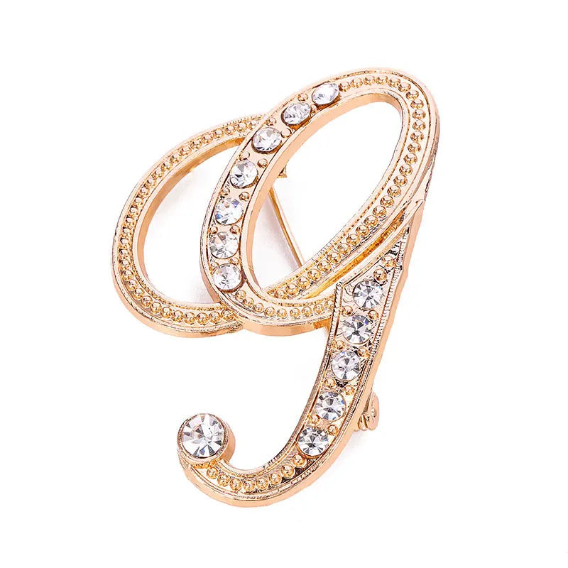 A-Z Letter Brooch Women Rhinestones Gold Crystal Metal Alphabet Pins Jewelry DIY Accessories