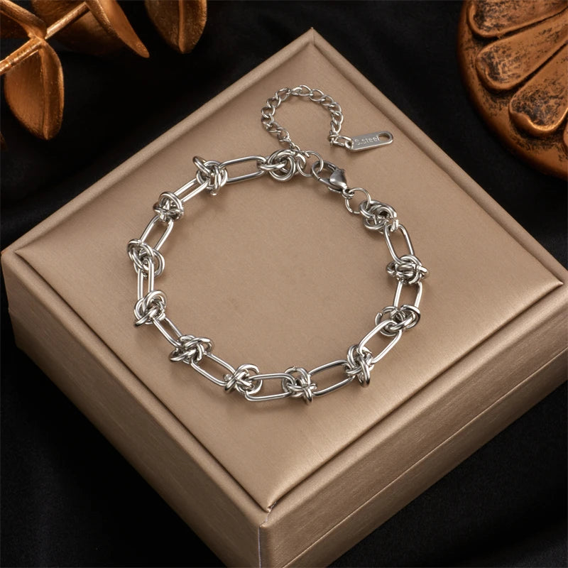 DIEYURO 316L Stainless Steel Gold Silver Color Twist Knot Necklace Bracelets For Womens Girl New Fashion Non-fading Jewelry Set