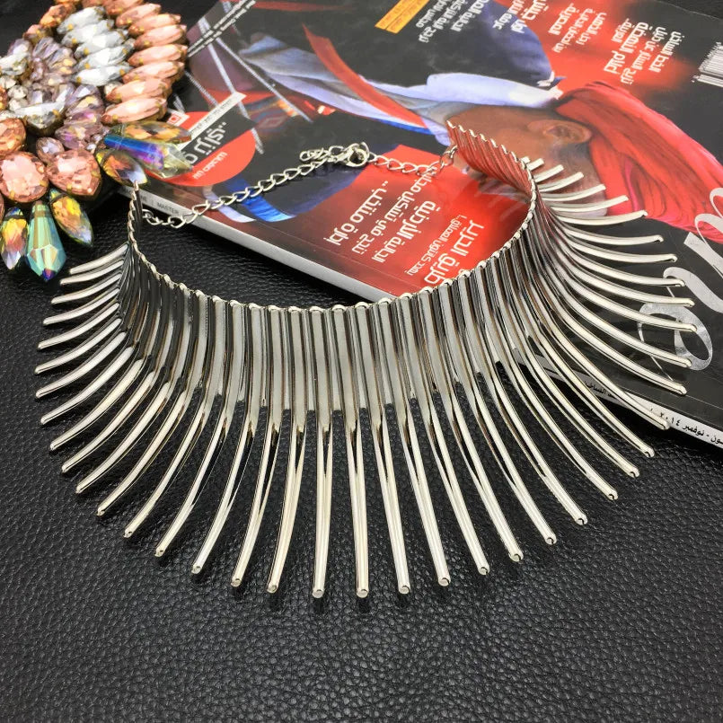 KDLUN African Bib Torques Chokers Necklaces For Women Statement Metal Geometric Collar Necklace Indian Jewelry Boho Design
