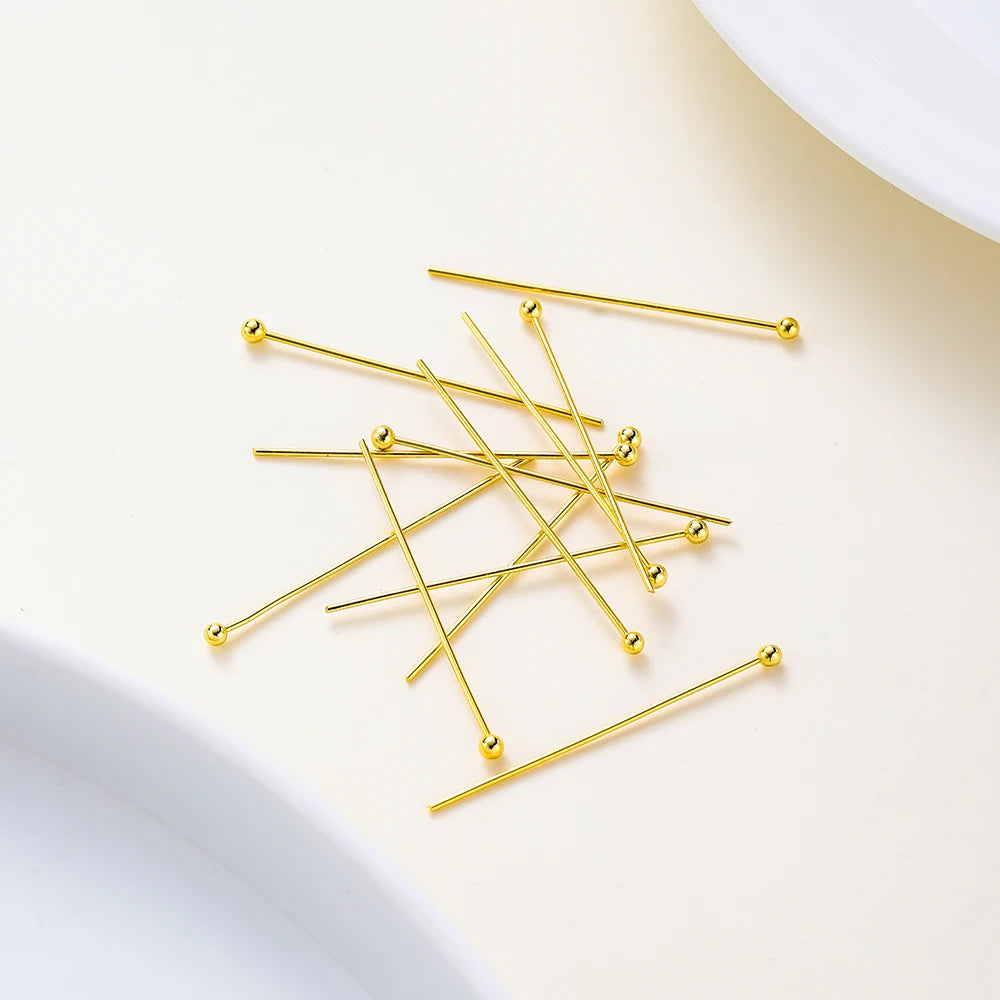 100pcs/lot 14K 18K Gold Plated 16-50mm Ball Head Pins DIY Jewelry Making Findings Brass Metal Flat Head Eye Head Pins Supplies