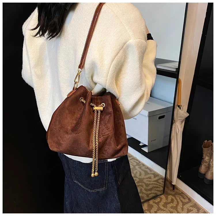 Soft Solid Faux Suede Simple Commuting Crossbody Bags 2026 Hot Sale Sewing Sweet Bags for Women Thread String Women's Handbags