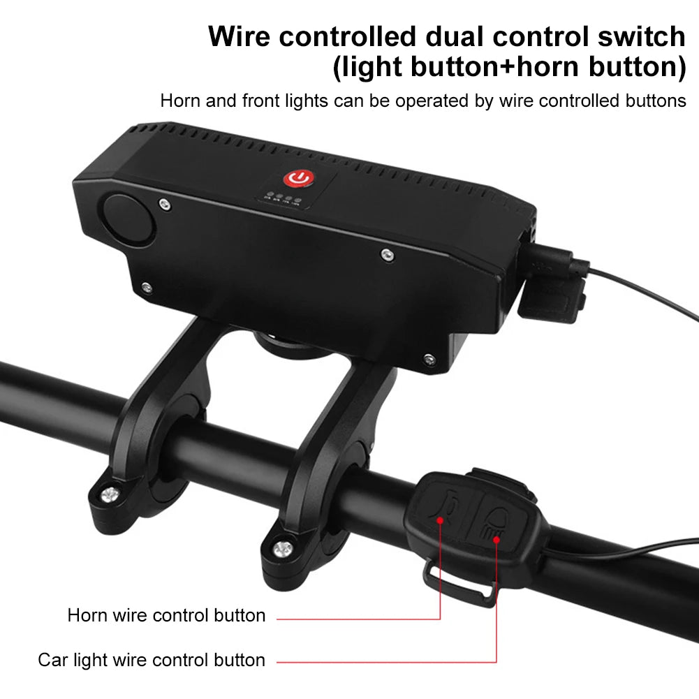 LED Bike Headlight LED Light Bar with 130DB Bell Bicycle Front Light 4000mAh Power Bank 6 Light Modes USB Charging Bicycle Lamp