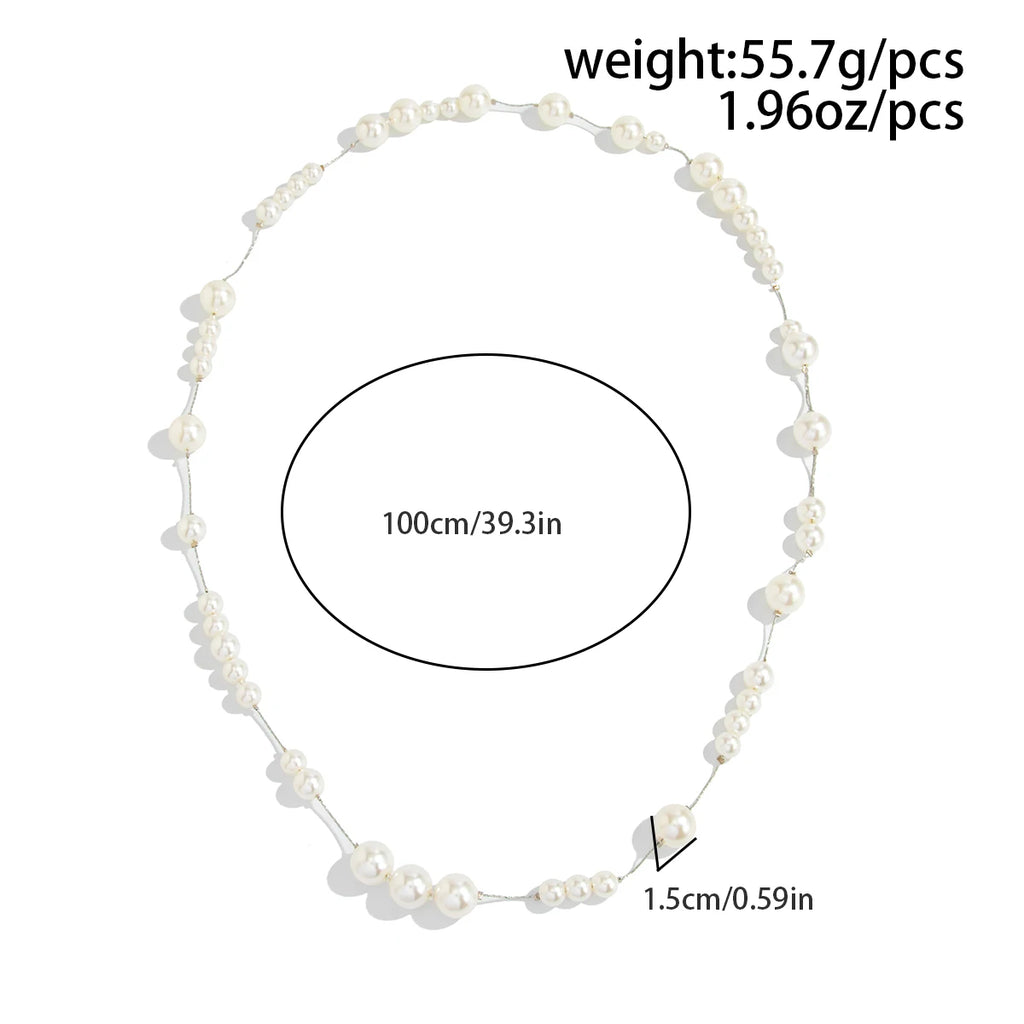 SHIXIN Elegant Imitation Pearl Long Chain Necklace for Women Korean Fashion White Beaded Sweater Chain New Year Wedding Jewelry