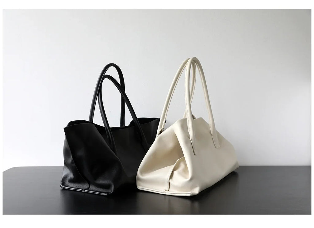Luxury Niche First-layer Cowhide Tote Bag Woman Large Capacity Shoulder Underarm Bag Casual Tote Big Handbag 2026 New