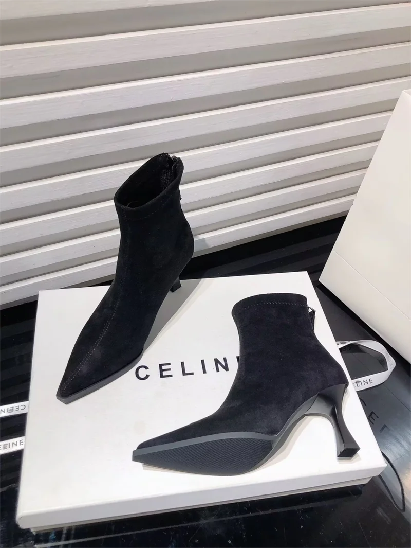 Autumn Women's High Heel Leopard Print Ankle Boots New Winter Pointed Head Thin Heel Chelsea Boots for Shoes Dress D503