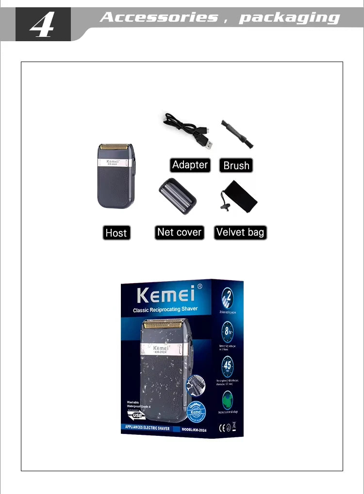 Kemei KM-2628 KM-678 KM-2024 Professional Electric Hair Clippers Beard Clipper Rechargeable Men's Shaver Hair Trimmer Kit