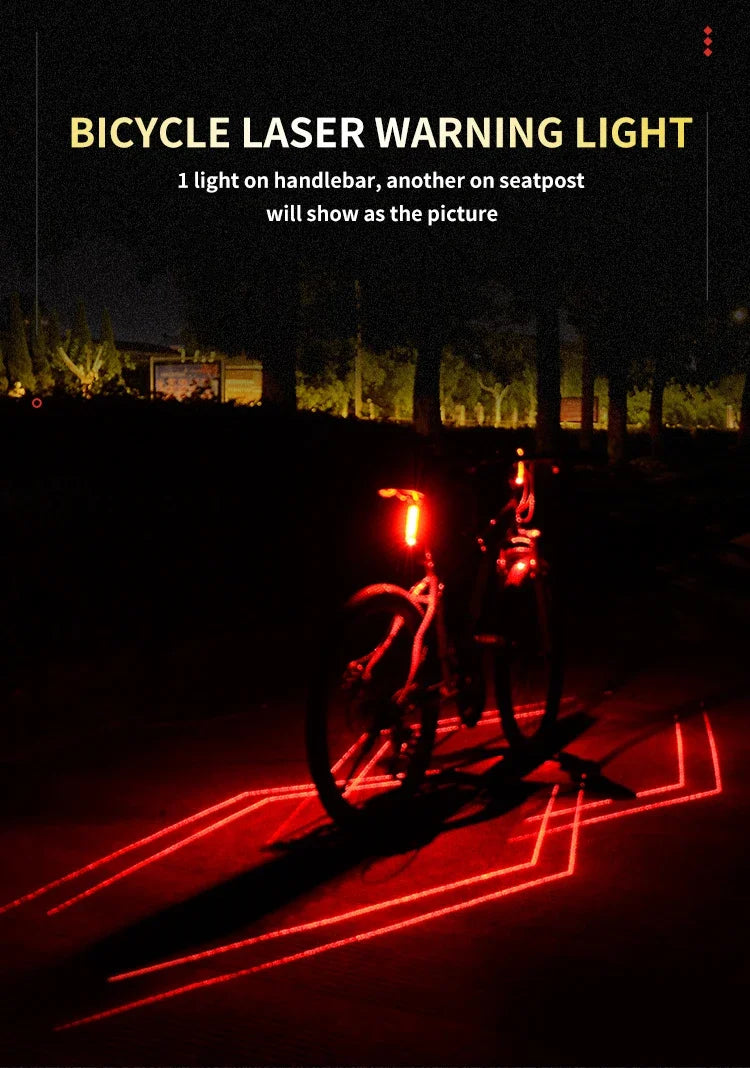 Bike Rear Light Laser Line Warning Lamp Waterproof Seatpost LED Light USB Rechargeable MTB Road Bicycle Taillight