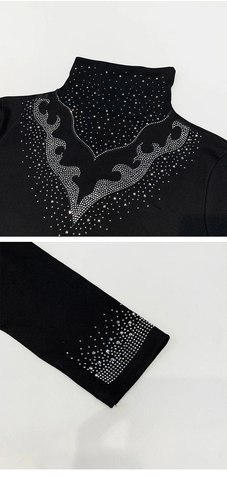 2025 European Station Long Sleeve Women Tees Autumn Winter New Stand collar Hot Diamond T Shirt Fashion Slim Mesh Tops