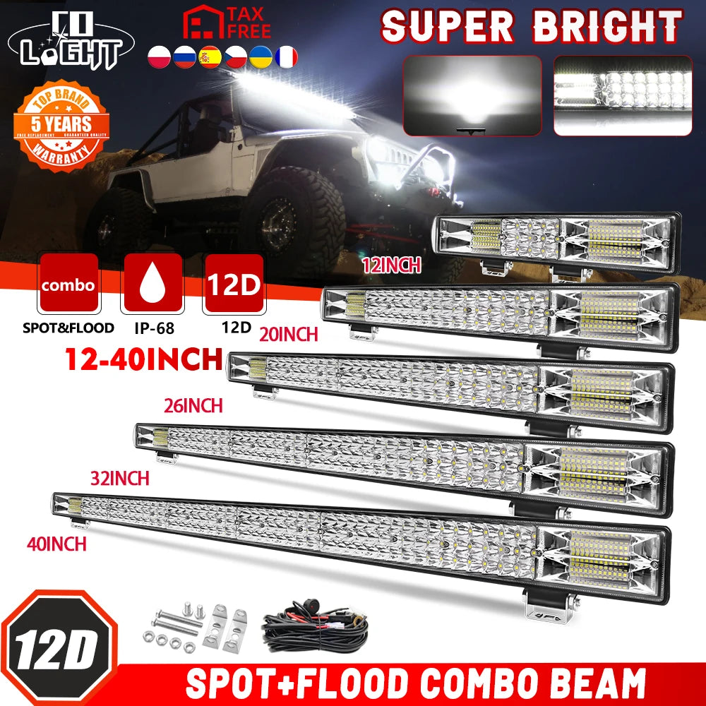 CO LIGHT 12"20"26"32"40" LED Light Bar 3-Rows 90000LM Flood Spot Offroad LED Driving Light for Pickup Truck SUV ATV UTV Boat 4x4