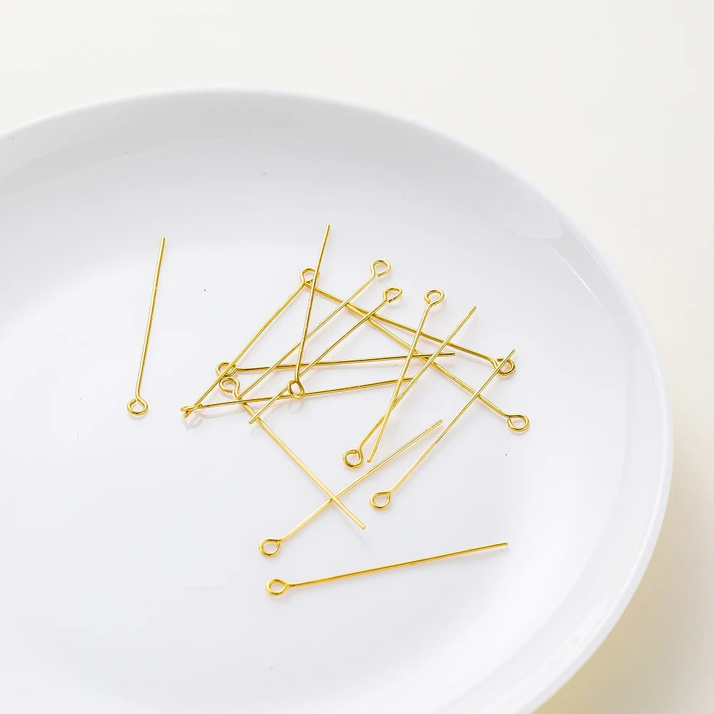 100pcs/lot 14K 18K Gold Plated 16-50mm Ball Head Pins DIY Jewelry Making Findings Brass Metal Flat Head Eye Head Pins Supplies