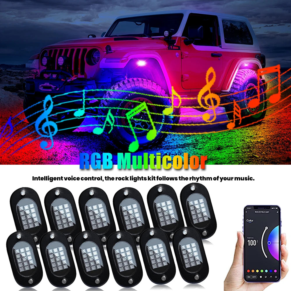 Honalia LED Rock Lights for Trucks 4/6/8/10/12 Pods RGB Truck Rock Lights Kits with App Control for ATV UTV RZR