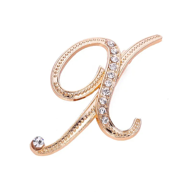 A-Z Letter Brooch Women Rhinestones Gold Crystal Metal Alphabet Pins Jewelry DIY Accessories