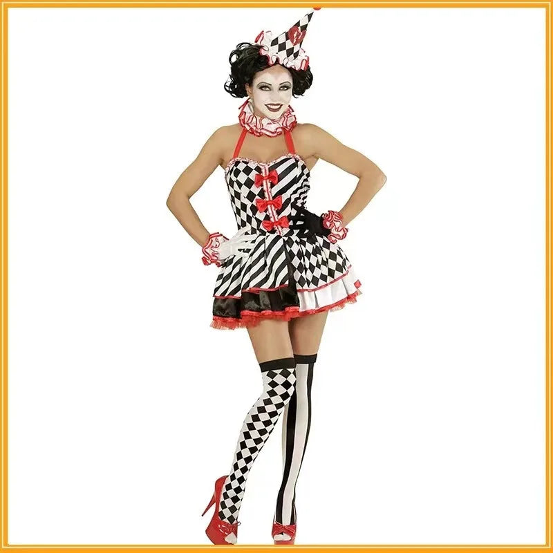 Clown Asymmetrical Striped Printed Over Knee Long Sock Halloween Thigh Highs Stockings Cosplay Costume Tights for Women