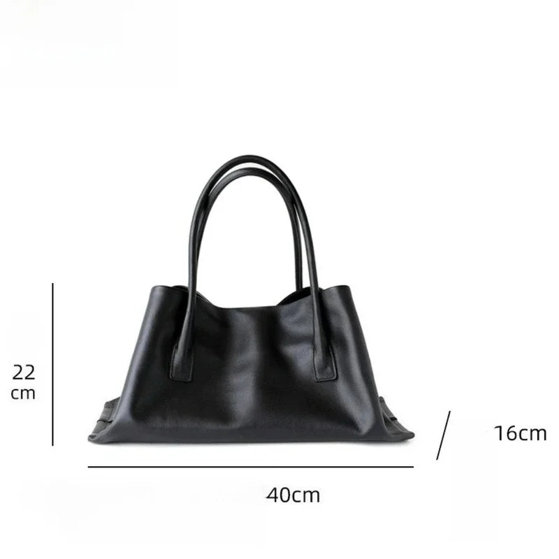 Luxury Niche First-layer Cowhide Tote Bag Woman Large Capacity Shoulder Underarm Bag Casual Tote Big Handbag 2026 New