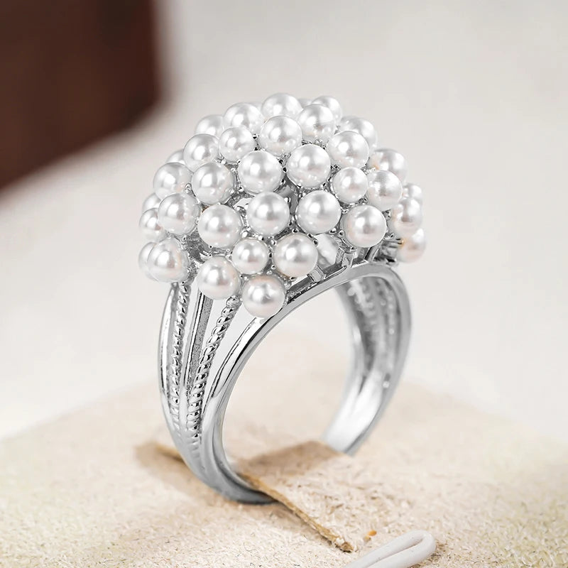 Huitan Luxuriant White/Purple Imitation Pearl Rings for Women Aesthetic Wedding Engagement Accessories Trendy Jewelry Drop Ship