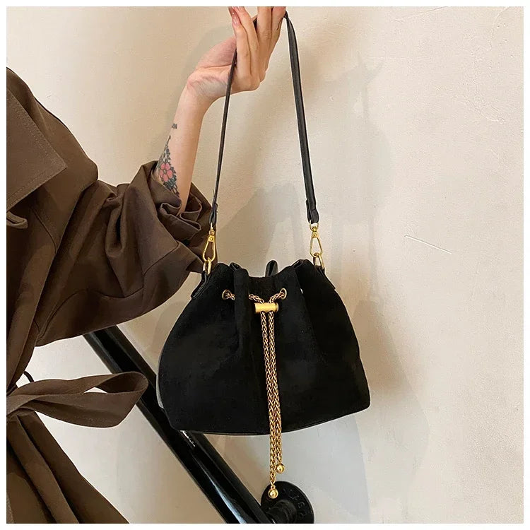 Soft Solid Faux Suede Simple Commuting Crossbody Bags 2026 Hot Sale Sewing Sweet Bags for Women Thread String Women's Handbags