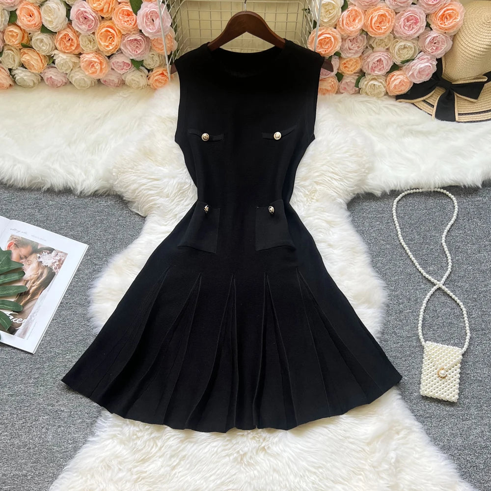 YuooMuoo Chic Fashion 2026 Summer Pleated Short Dress Women O-neck Slim Waist A-line Party Dress Streetwear Lady Outfits Vestido