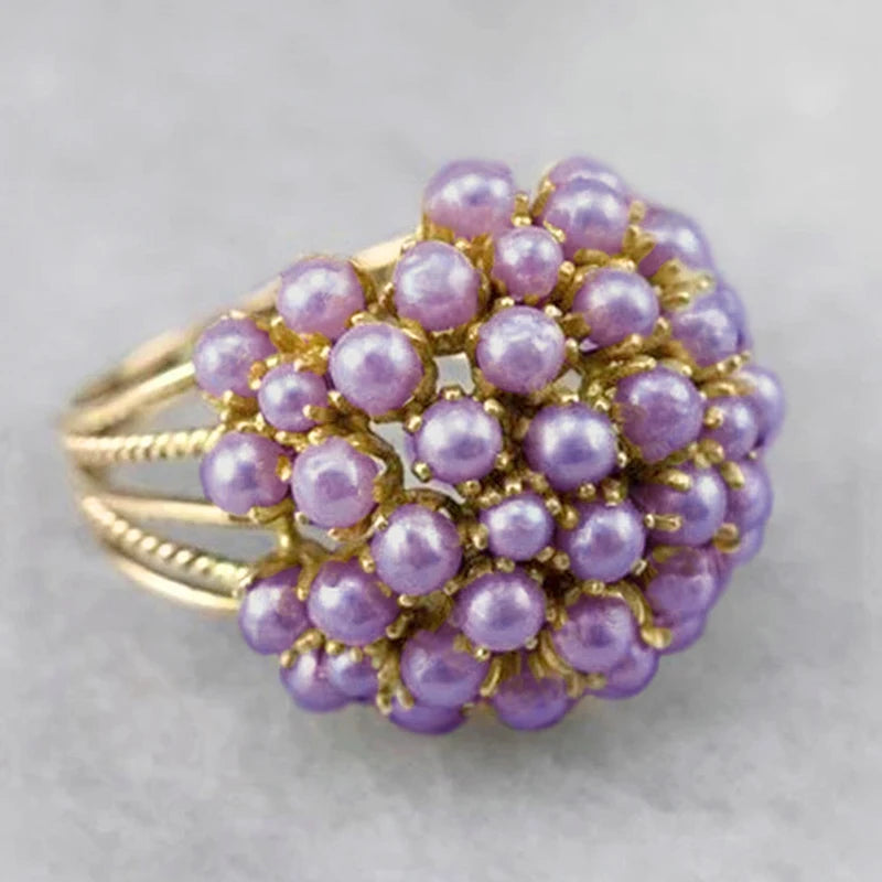 Huitan Luxuriant White/Purple Imitation Pearl Rings for Women Aesthetic Wedding Engagement Accessories Trendy Jewelry Drop Ship