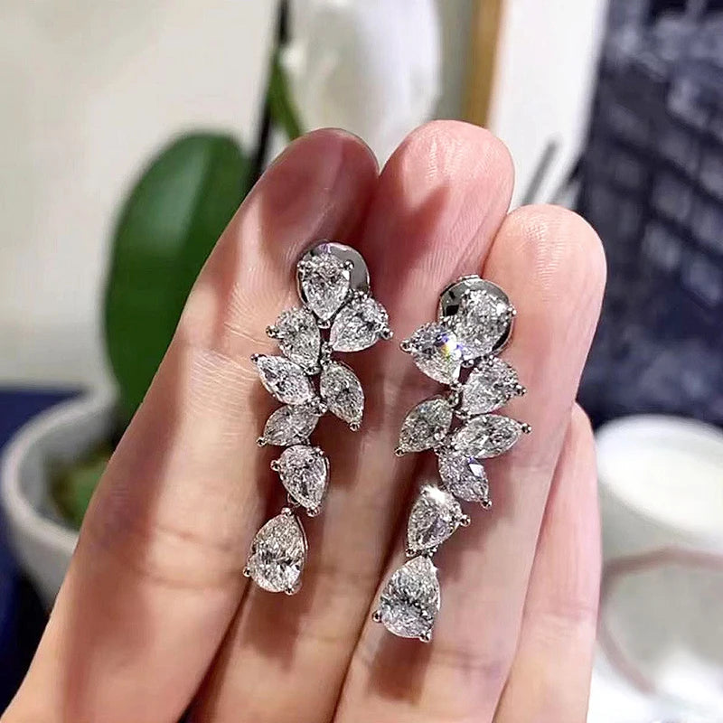 Huitan Brilliant Crystal Cubic Zirconia Hanging Earrings Women for Engagement Wedding Aesthetic Female Earrings Fashion Jewelry