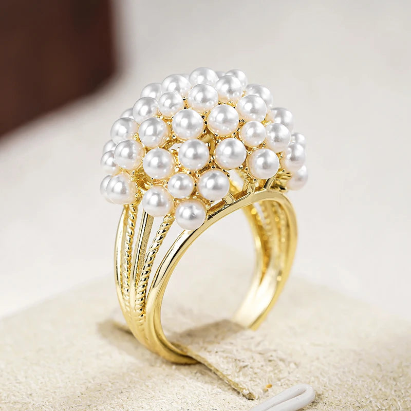 Huitan Luxuriant White/Purple Imitation Pearl Rings for Women Aesthetic Wedding Engagement Accessories Trendy Jewelry Drop Ship