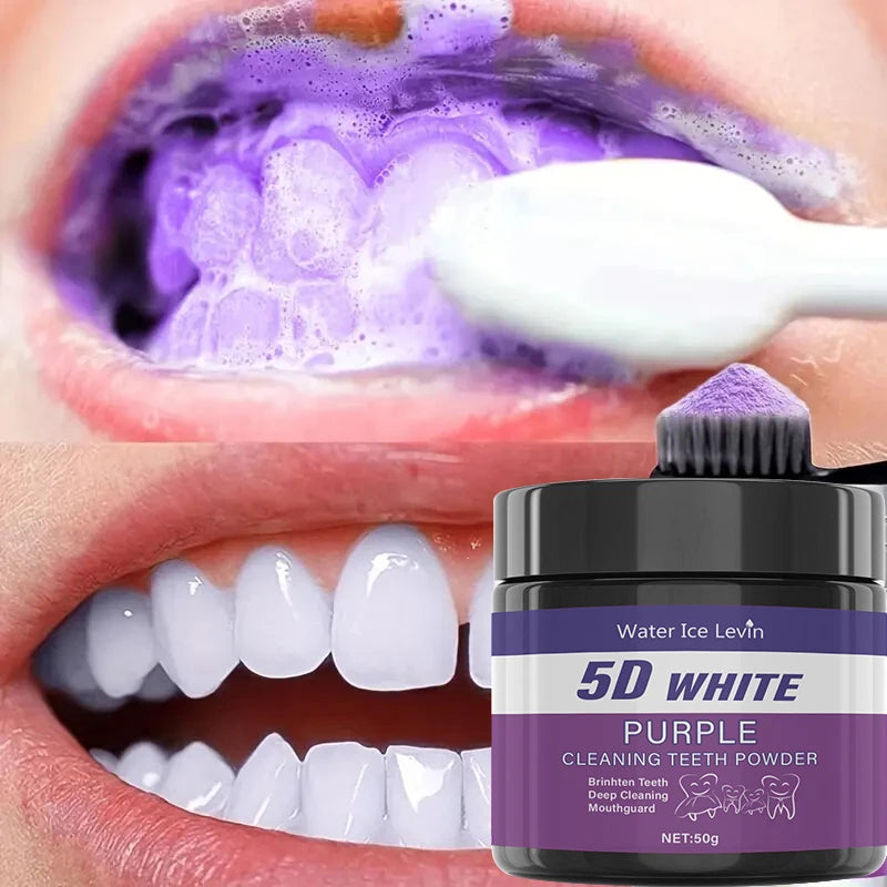 Purple Teeth Cleaning Powder - Sulfate-Free, Deep Cleaning and Polishing, Whitens Teeth in 5 Days, Portable for Daily Use and Travel