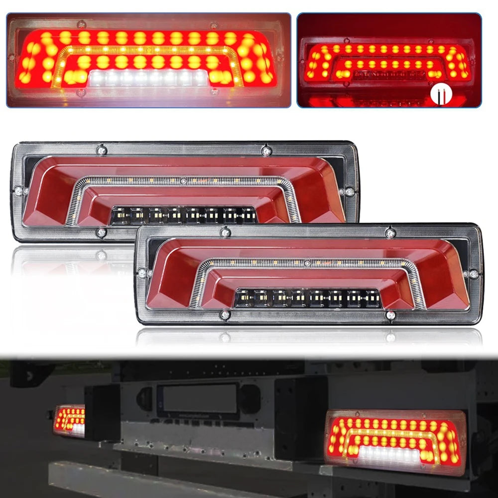 2X 12/24V Truck Tail Light waterproof shockproof LED running water turn signal Brake Lights Reverse Lorry Bus Trailer Fog lamps