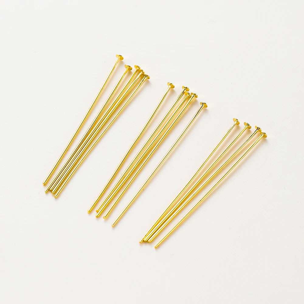 100pcs/lot 14K 18K Gold Plated 16-50mm Ball Head Pins DIY Jewelry Making Findings Brass Metal Flat Head Eye Head Pins Supplies