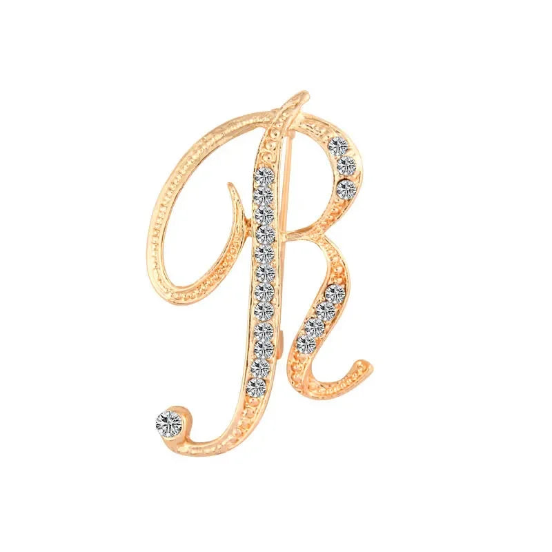 A-Z Letter Brooch Women Rhinestones Gold Crystal Metal Alphabet Pins Jewelry DIY Accessories