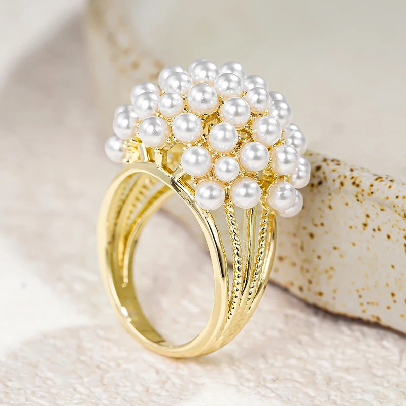 Huitan Luxuriant White/Purple Imitation Pearl Rings for Women Aesthetic Wedding Engagement Accessories Trendy Jewelry Drop Ship