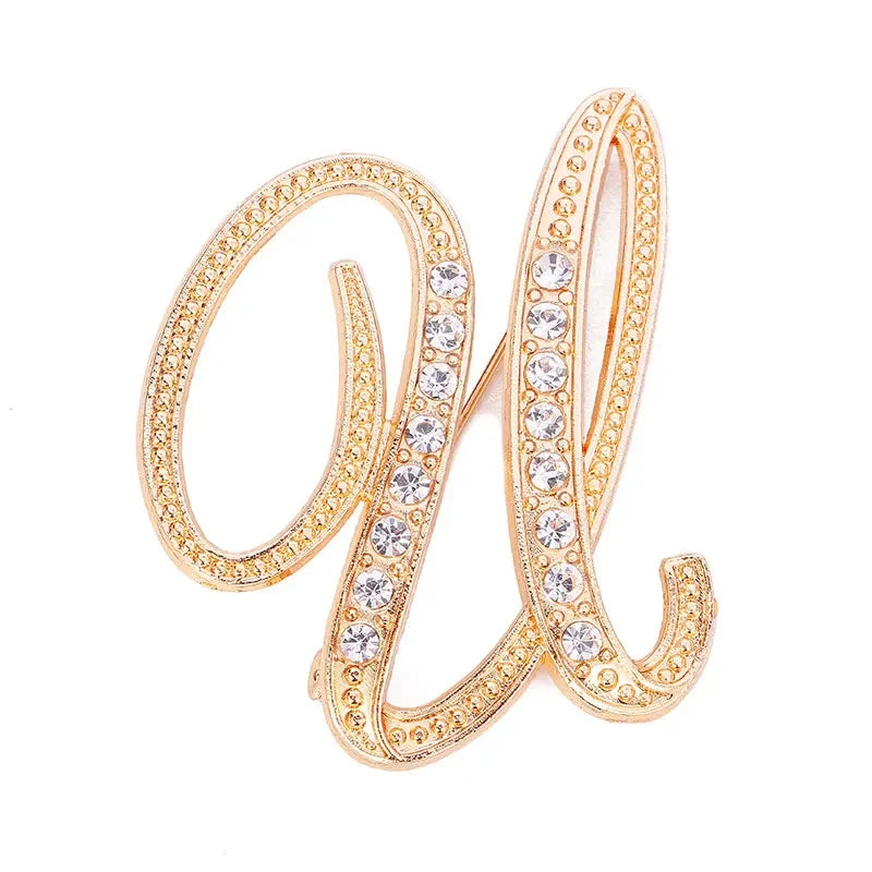 A-Z Letter Brooch Women Rhinestones Gold Crystal Metal Alphabet Pins Jewelry DIY Accessories