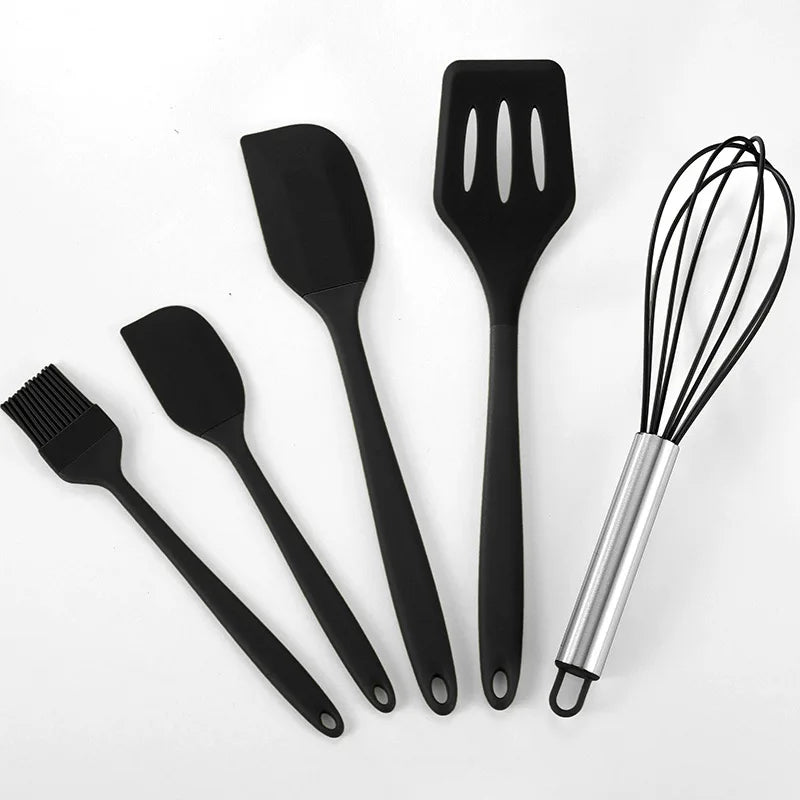 12Pcs/5pcs Silicone Kitchenware Non-Stick Cookware Kitchen Utensils Set Spatula Shovel Egg Beater Wooden Handle Cooking Tool Set