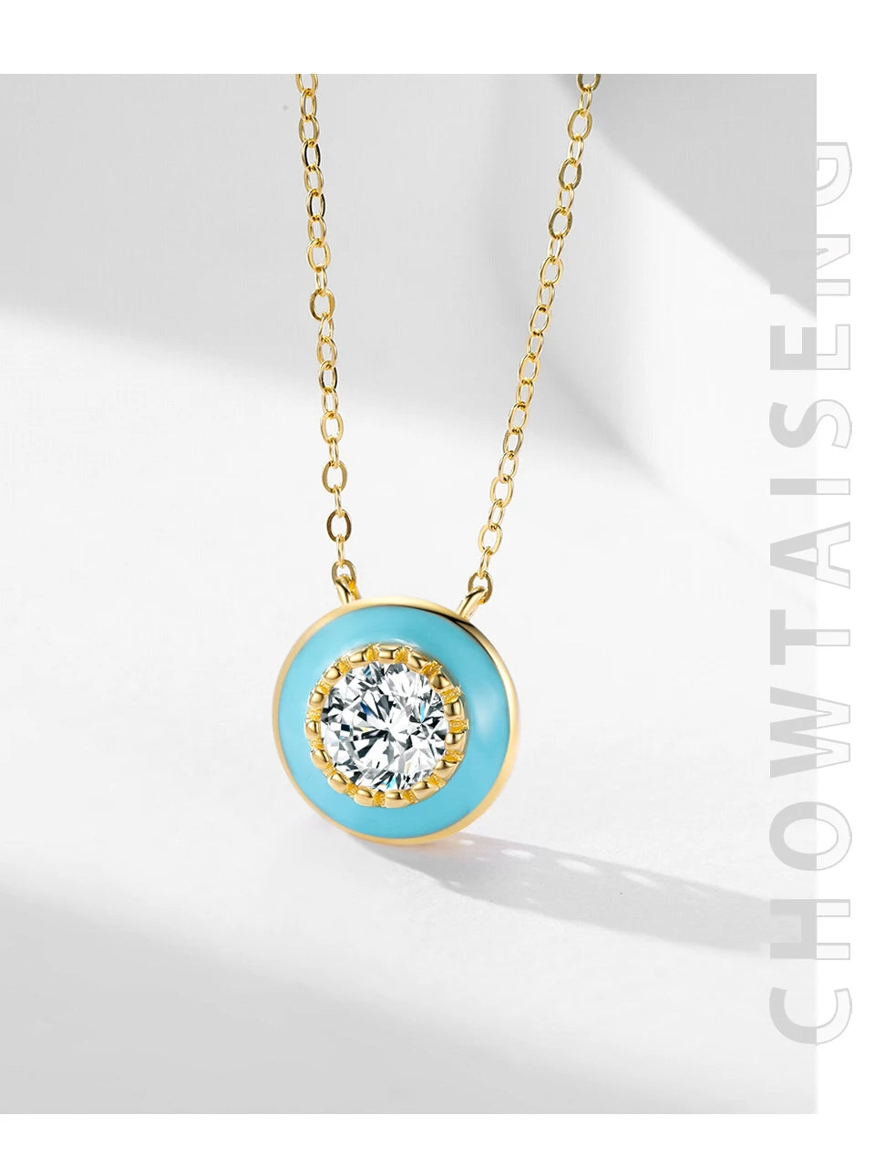 Ailmay 925 Sterling Silver Elegant Round Blue Enamel Pendant Shiny Zirconia Necklace For Women Wedding Engagement Fine Jewelry