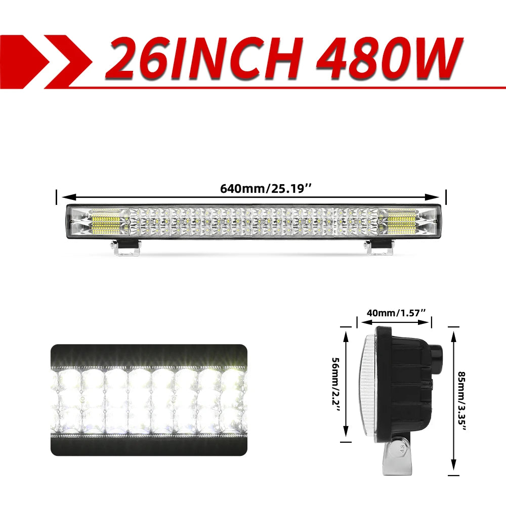 CO LIGHT 12"20"26"32"40" LED Light Bar 3-Rows 90000LM Flood Spot Offroad LED Driving Light for Pickup Truck SUV ATV UTV Boat 4x4