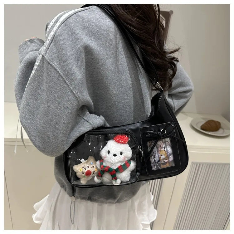 Y2k Harajuku Shoulder Bag Women Korean Transparent Ita Bag School Crossbody Bag Female Japanese Designer Preppy Handbag Purse
