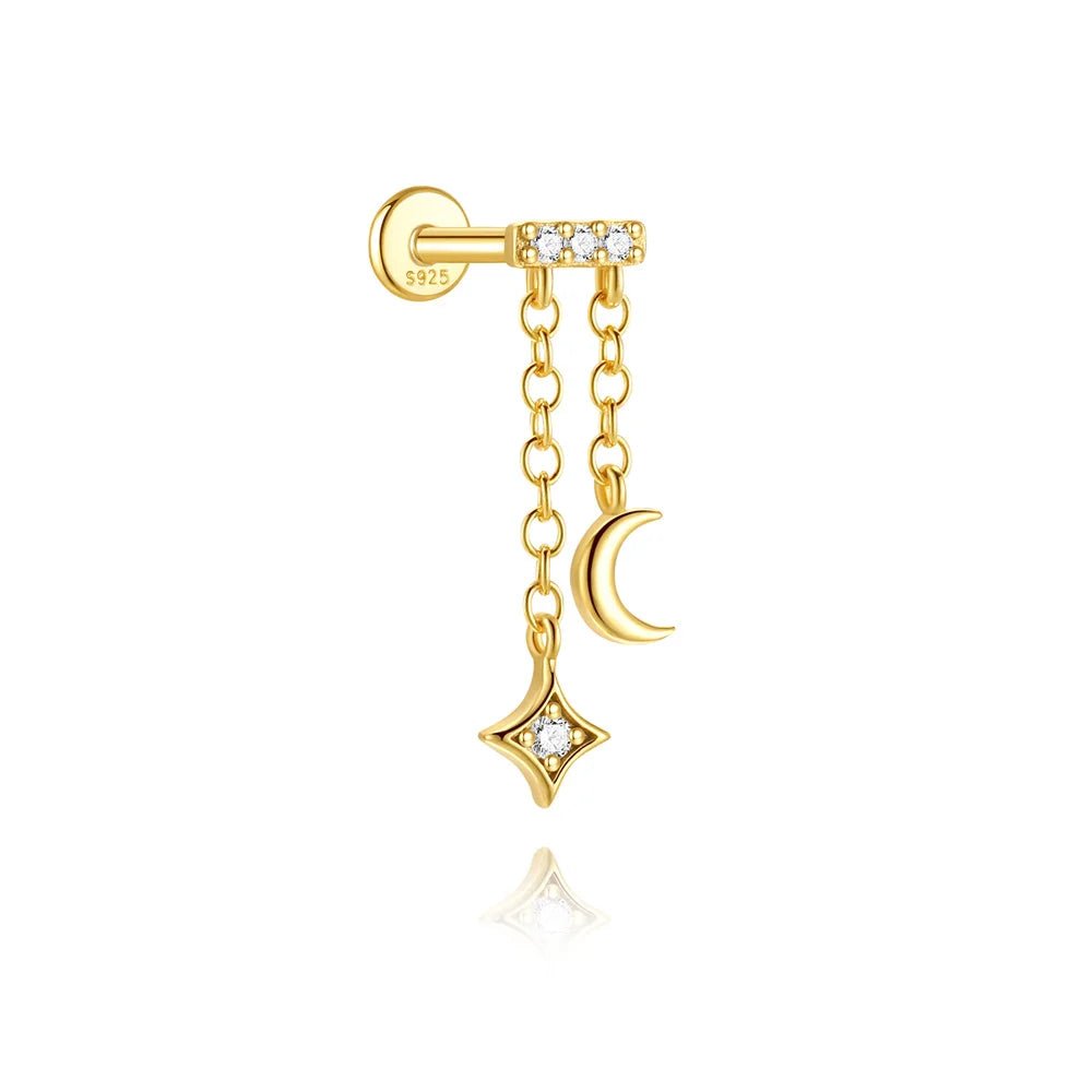 Aide 925 Sterling Silver Heart Flat Push-Back Zircon Pendiente Piercing Stud Earrings For Women K Gold Simple Elegant Jewelry