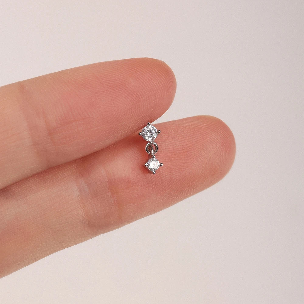 Aide 1pc 925 Sterling Silver Mini Zircon Thick Flat Screw Back Drop Earrings For Women K Gold Piercing Stud Earrings Jewelry