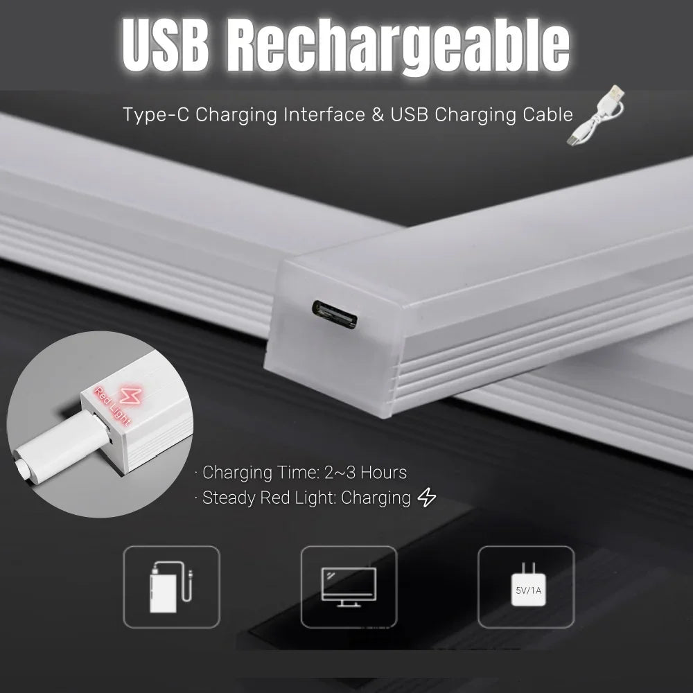 Rechargeable Motion Sensor LED Bar Light Induction Night Light Portable Lamp for Kitchen Cabinet Bedside Bathroom Mirror Light