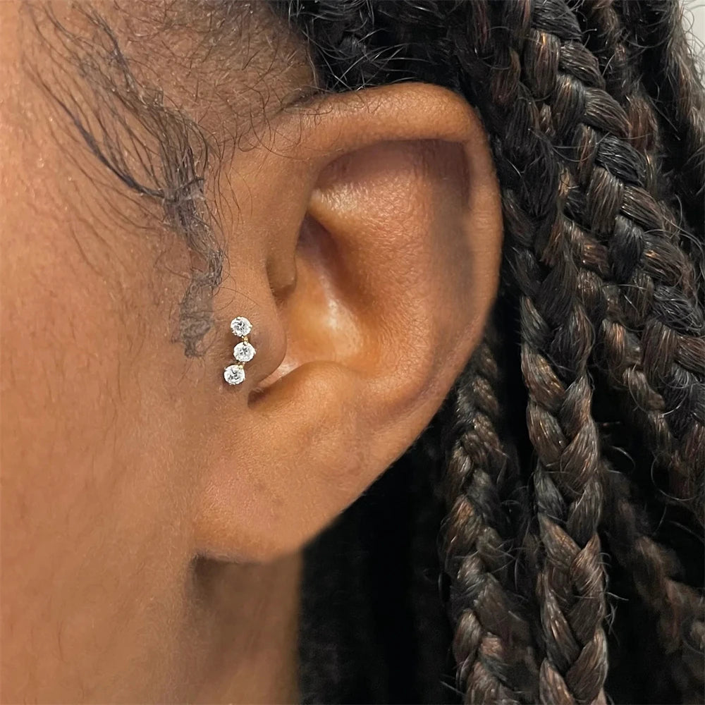 Aide 925 Sterling Silver Heart Flat Push-Back Zircon Pendiente Piercing Stud Earrings For Women K Gold Simple Elegant Jewelry