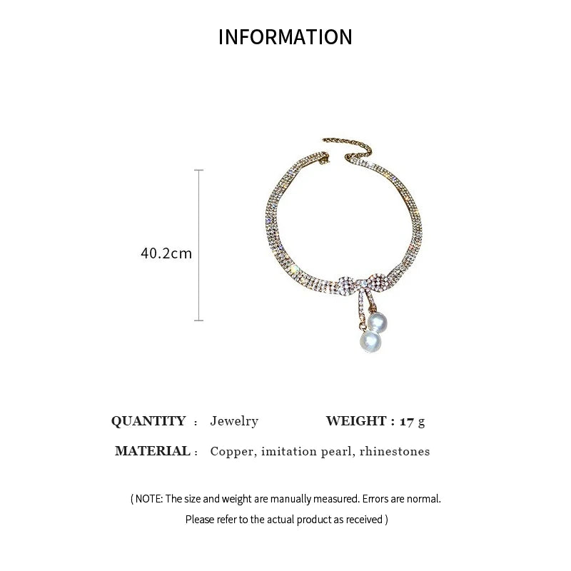 Pearl Rhinestone Bow Necklace for Women Fashion Light Luxury Niche Collarbone Chain Necklaces New Personality Jewelry Party