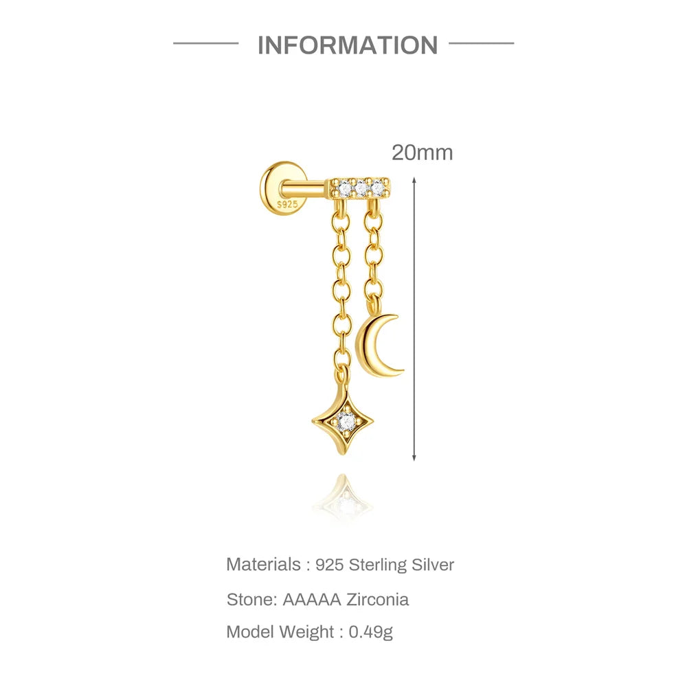 Aide 925 Sterling Silver Heart Flat Push-Back Zircon Pendiente Piercing Stud Earrings For Women K Gold Simple Elegant Jewelry