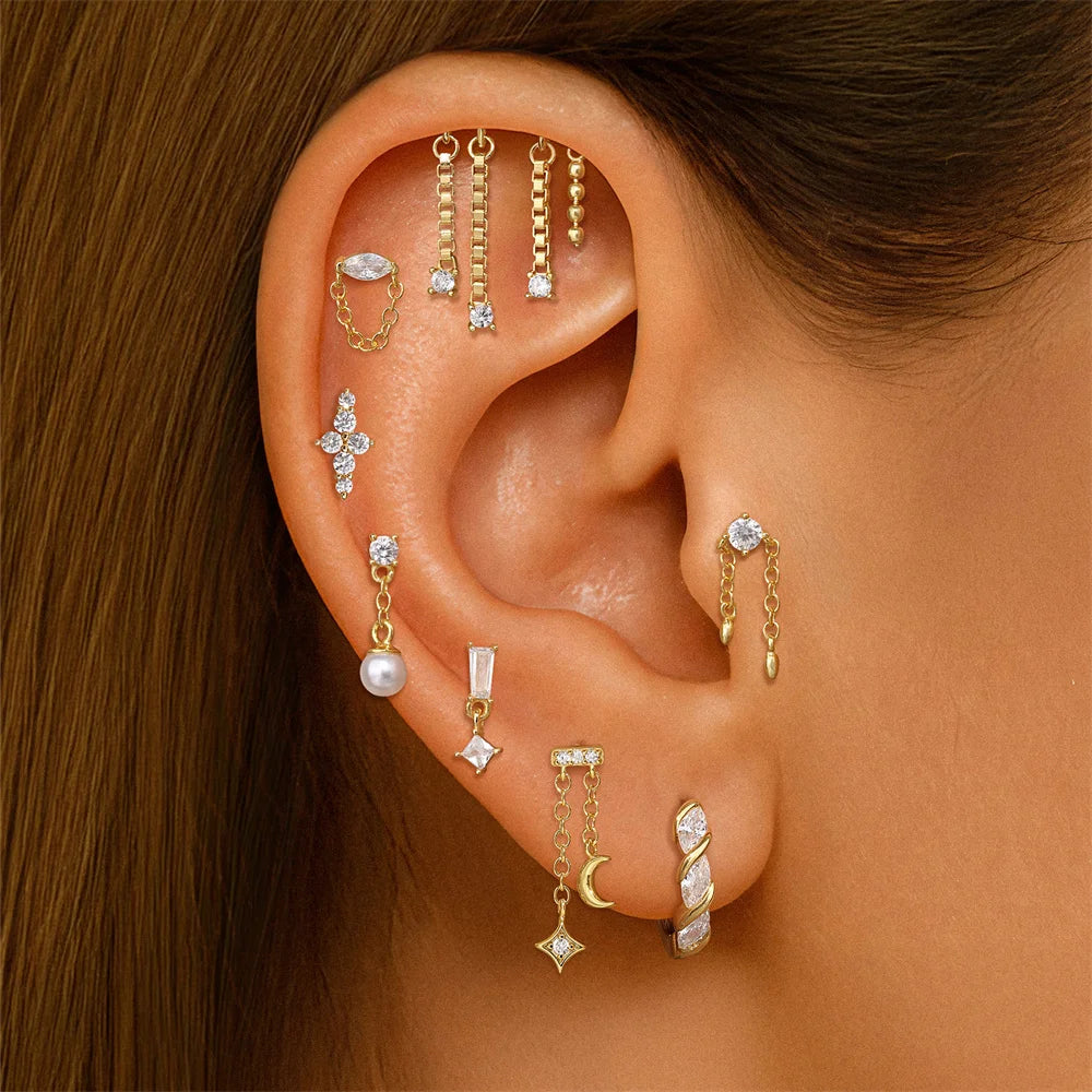 Aide 925 Sterling Silver Heart Flat Push-Back Zircon Pendiente Piercing Stud Earrings For Women K Gold Simple Elegant Jewelry