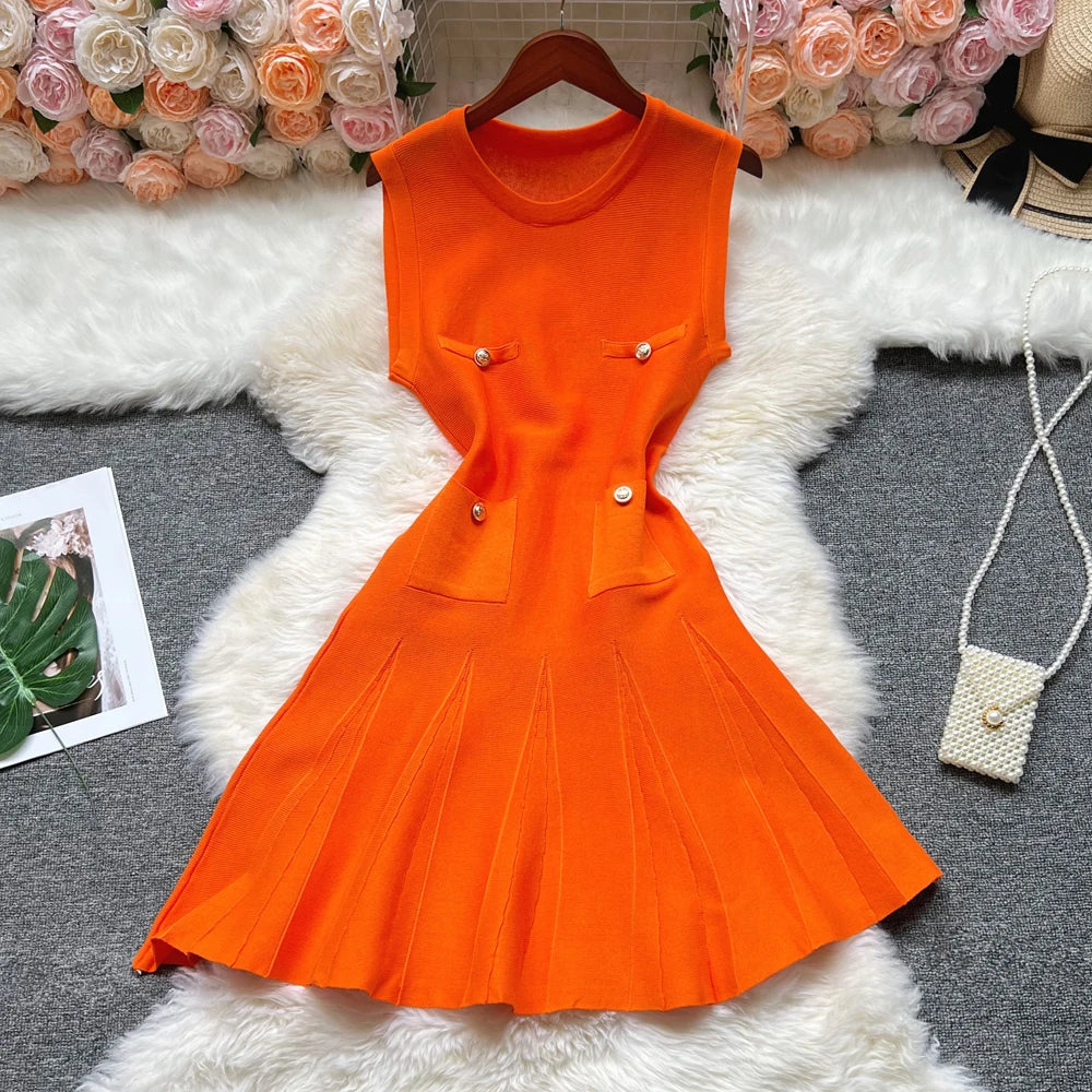 YuooMuoo Chic Fashion 2026 Summer Pleated Short Dress Women O-neck Slim Waist A-line Party Dress Streetwear Lady Outfits Vestido