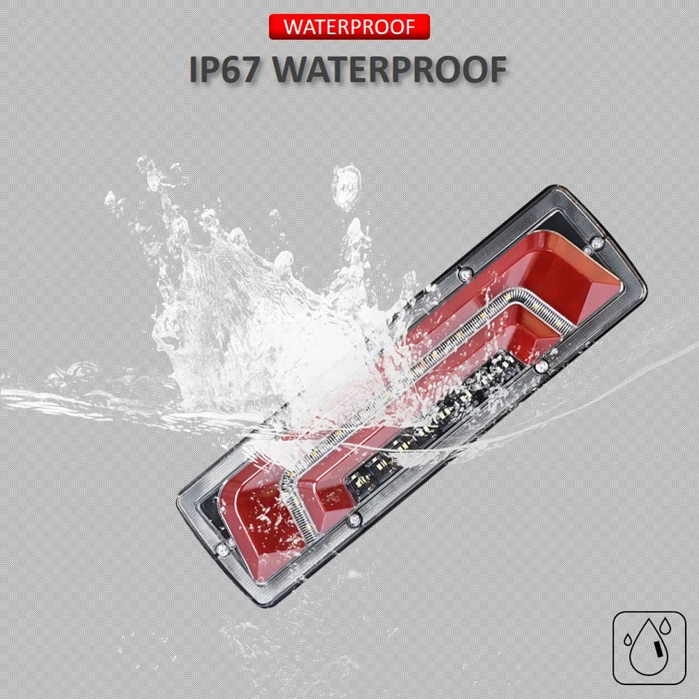 2X 12/24V Truck Tail Light waterproof shockproof LED running water turn signal Brake Lights Reverse Lorry Bus Trailer Fog lamps