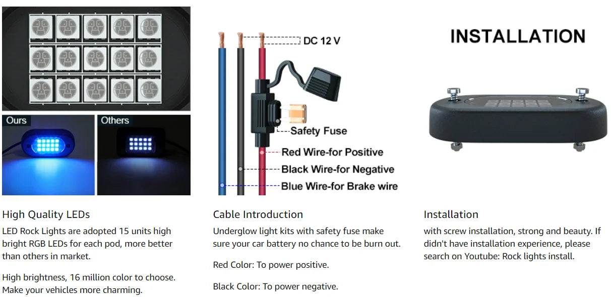 Honalia LED Rock Lights for Trucks 4/6/8/10/12 Pods RGB Truck Rock Lights Kits with App Control for ATV UTV RZR