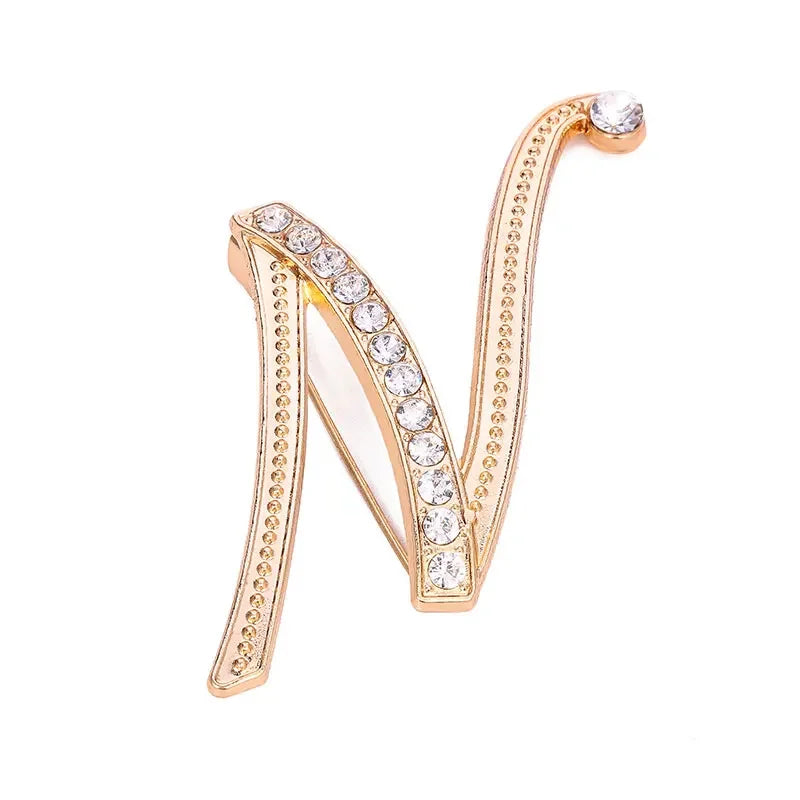 A-Z Letter Brooch Women Rhinestones Gold Crystal Metal Alphabet Pins Jewelry DIY Accessories