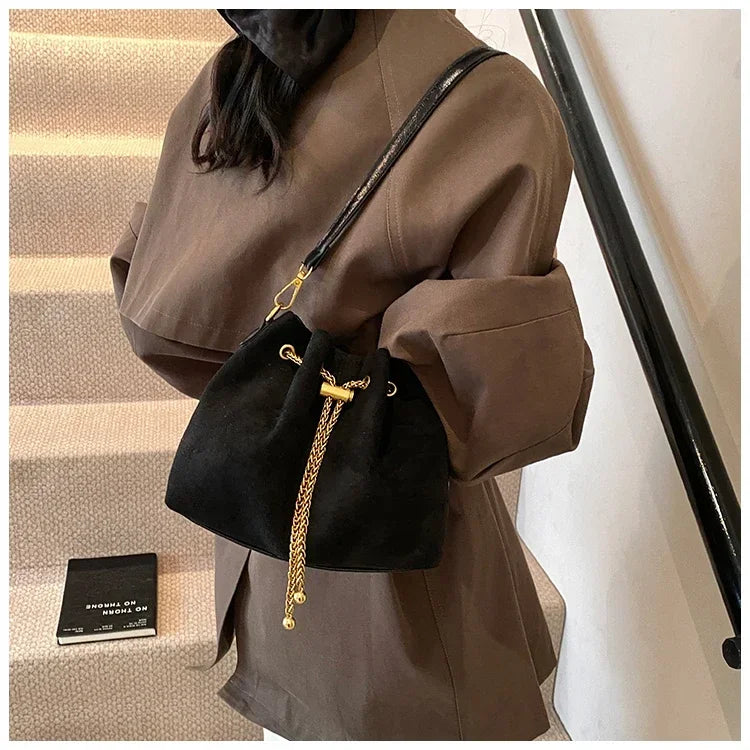 Soft Solid Faux Suede Simple Commuting Crossbody Bags 2026 Hot Sale Sewing Sweet Bags for Women Thread String Women's Handbags